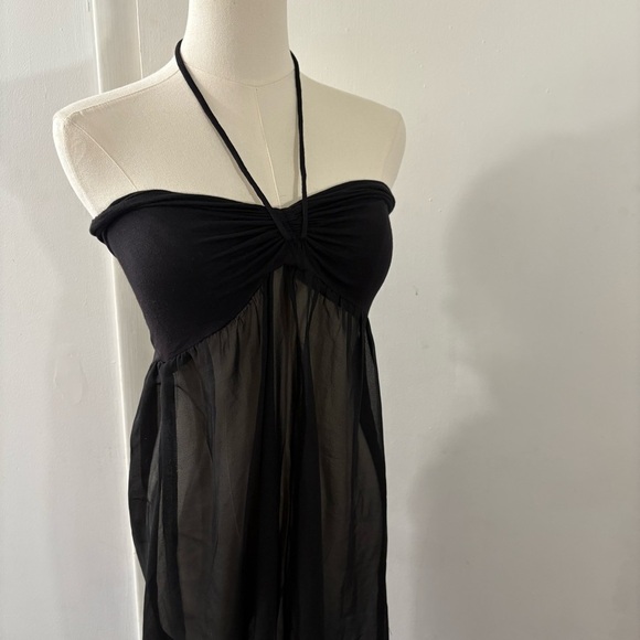 Raviya Strapless Sheer Maxi Cover Up Halter Sz S  Black Gray Ombre Side Slit - Picture 2 of 7